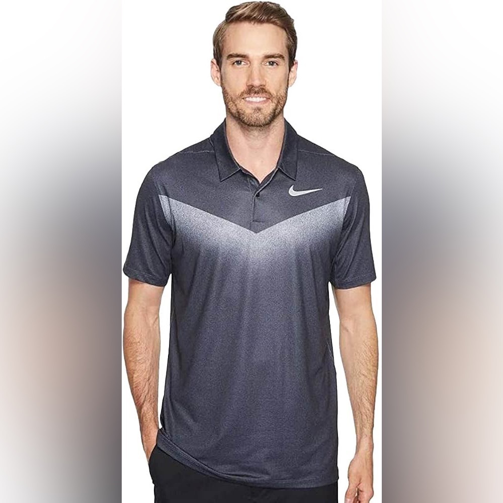 Nike Golf || Men's Dri-Fit Chevron Print Golf Polo   Black, white , gray Sz L